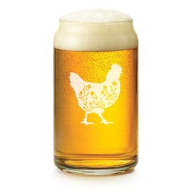 MIP 16 oz Beer Can Glass Floral Chicken
