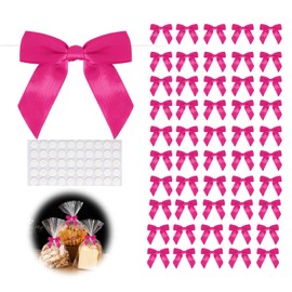50pcs Hot Pink Twist Tie Bows, 3.5" Satin Ribbon Pre Tied Hot Pink Bow For Gifts Wrapping Treat Bags Candy Card, Mini Ribbon Bows for Crafts Wedding Bridal Baby Shower Birthday Valentine's Day Bouquet
