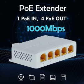 DiySecurityCameraWorld 4-Port Gigabit POE Extender Network Switch Repeater IEEE802.3af/at PoE Switch