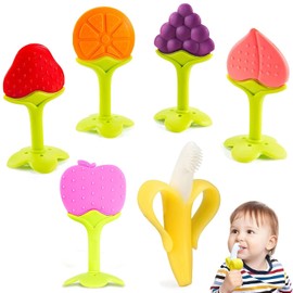 Salandens Mordedera para Bebe Juguetes 6pcs, Juego De Mordedores con Forma De Fruta, Juguetes De Dentición para Recién Nacidos