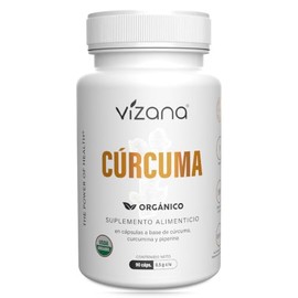 VIZANA NUTRITION | Cúrcuma Organica c/Piperina y Curcumina en Cápsulas Pullulan Organicas (90 Caps-500 mg)