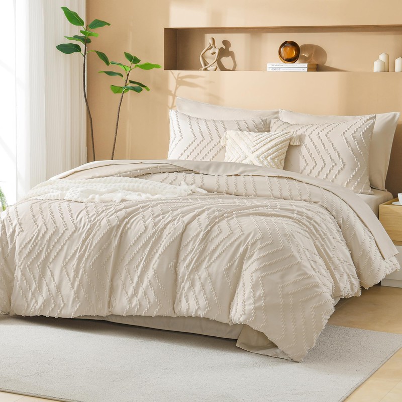 Litanika Super King Plus Size Comforter Set with Sheets Beige