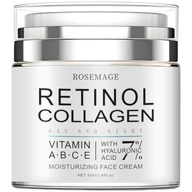 Moisturizer 1.69 fl oz Retinol Anti-Aging Face & Neck Cream | 7% Hyaluronic Acid, Collagen & Vitamin C, Brightening Cream, Vacuum Press Inner Lid, For All Skin Types, Natural Scent