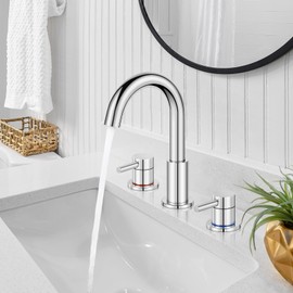 FGKQ Chrome Bathroom Faucet 3 Hole, Widespread Bathroom Faucets for Sink 3 Hole Chrome with Pop-Up Drain Water Supply Lines