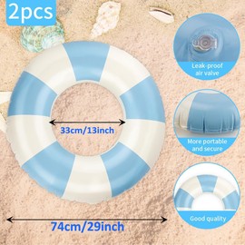 2 PCS 29 inch Inflatable Pool Floats for Swimming Pool Party Lake Beach Adults - Striped Pool Tubes Swim Rings Tubes Floaties for Beach Pool Party Decorations (Blue and Pink, 80)