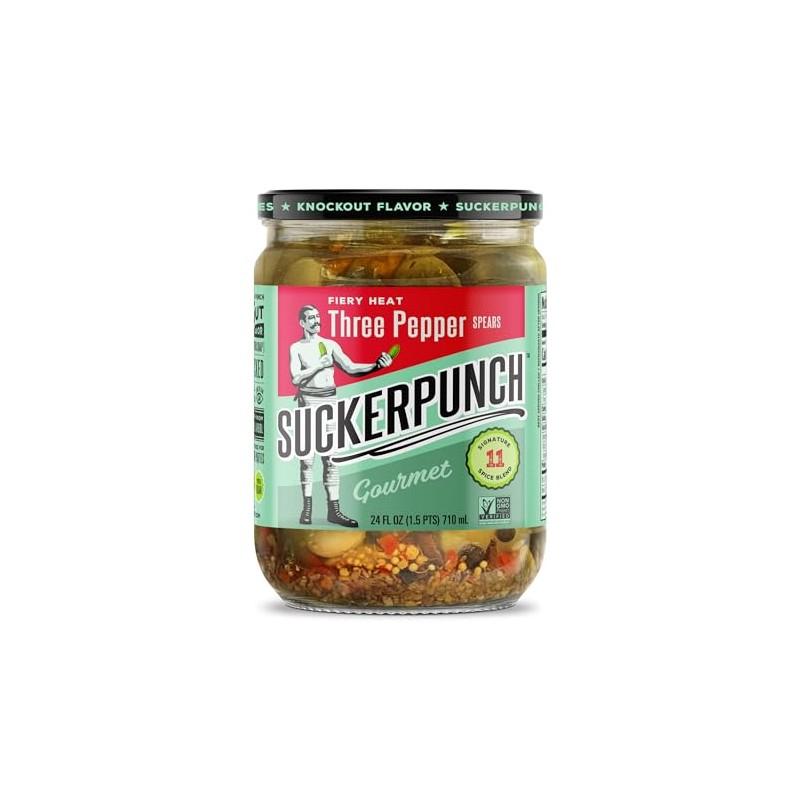 SuckerPunch Gourmet 3-Pepper Fire Pickle Spears 24 Ounce