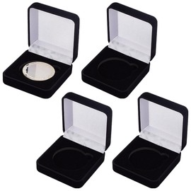 PLIGREAT 4 Pcs Black Velvet Single Coin Holder Display Box Coin Collection Cases Silver Dollar Coin Holder Coin Presentation Display Box Commemorative Coin Collection Supplies Medal Pin Storage Box