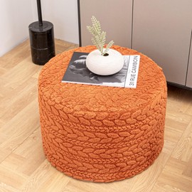 Round Pouf Ottoman Stuffed 20 x 20 x 14 Inches Boho Poof Foot Stool Home Decor Floor Pouffe Ottoman Foot Rest for Couch Sofa Living Room Bedroom (Burnt Orange)