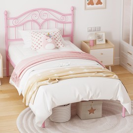 Elephance Twin Size Metal Bed Frame with Vintage Headboard, Twin Bed Frames for Kids with Storage Space, No Box Spring Needed, Easy Assembly