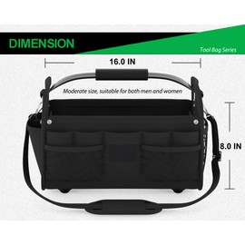 Tool Tote Bag 16 Inch, Carrying Tool Bag, Portable Empty Electrician, Gardening Tool Box Organizer, Convenient Storage and Access Tools, Steel Handle, Waterproof Structure (Black)