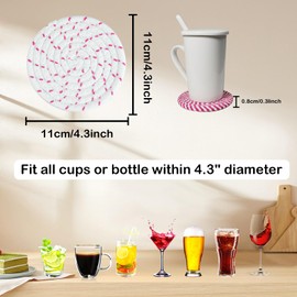 Coasters for Drinks with Holder, Vintage Woven Coasters for Table Protection, Water Absorbent Coaster Set, Handmade Braided Fabric Coasters Heat-Resistant, Set of 8