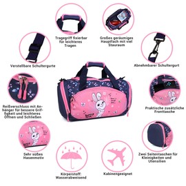 Ragusa-Trade Sports Bag Travel Bag with Cute Deer Fawn Deer Design for Boys and Girls, blue/pink