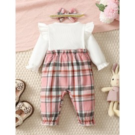 QUNERY Newborn Baby Girl Clothes Long Sleeve Ruffle Jumpsuit Bowknot Romper Infant Girl Fall Winter Outfits Pink 12-18 months