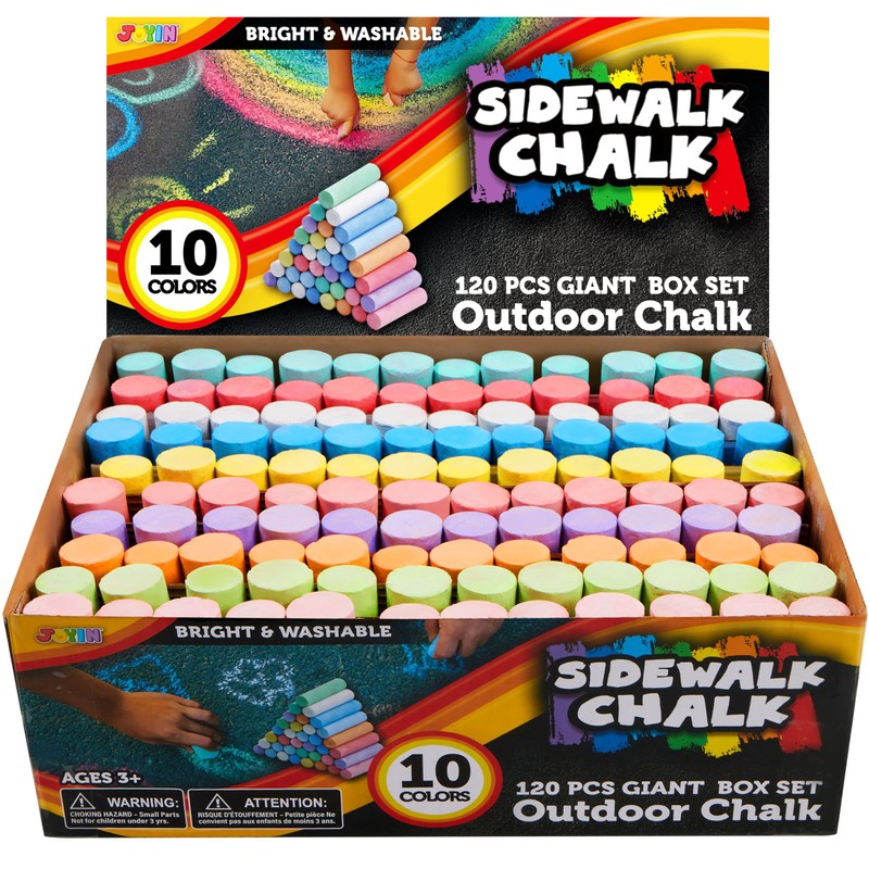 JOYIN 120 PCS Sidewalk Chalks for Kids Giant Box Non-toxic