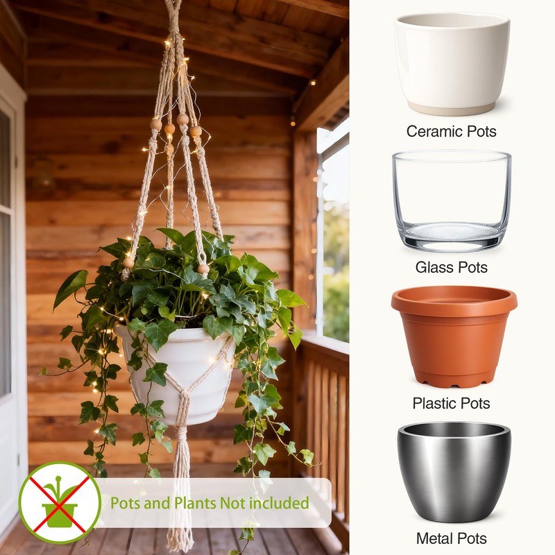 Loscarol 2 Pack Macrame Plant Hanger with Lights and 2Pcs
