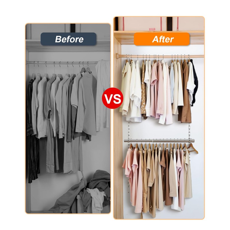 Hanging Closet Rod, Adjustable Width and Height Closet Rods Extender,