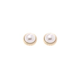Karen Millen Logo Pearl Stud Earrings for Women (Gold/Pearl)