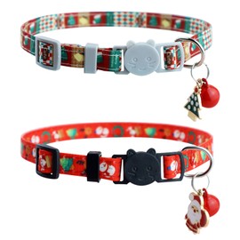 BRTNUP 2Pcs Christmas Dog Collar Adjustable Christmas Pet Collar Snowman Santa Xmas Dog Collar with Jingle Bell Christmas Nylon Dog Collar for Small Pet