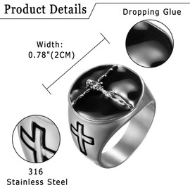 JewelryWe Men's Christian Jesus Cross Ring 316L Stainless Steel Catholic Ring Religious Jewelry for Men Boys