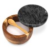 HESHIBI Wooden Salt Cellar Box with Marble Lid & Spoon,