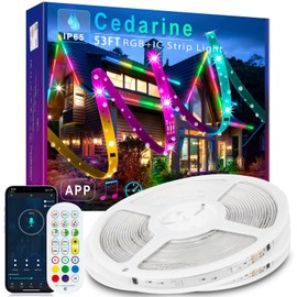 Cedarine 53FT Continuous RGB+IC Outdoor Led Strip Lights Waterproof with RF Remote & Bluetooth Music Sync App Control, Long Color Changing LED Rope Lights,IP67,24V (RGB+IC, 53FT)