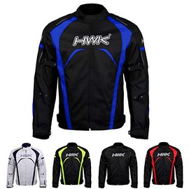 Motorcycle Jacket Men's Riding HWK Textile Racing Motorbike Hi-Vis Biker CE Armored Waterproof Jackets (Blue, M)