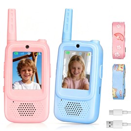 Walkie Talkies for Kids 2 Pack, Rechargeable Video Walkie Talkies with HD Camera & Voice Changer, Long Range Call Toys for Outside, Hiking, Gifts for Boys/Girls Ages 3-12 (Blue/Pink)