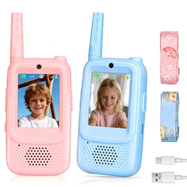 Walkie Talkies for Kids 2 Pack, Rechargeable Video Walkie Talkies with HD Camera & Voice Changer, Long Range Call Toys for Outside, Hiking, Gifts for Boys/Girls Ages 3-12 (Blue/Pink)