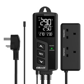 Elitech WiFi Temperature Controller 2 Pre-wired Outlet Digital Thermostat Heating and Cooling, STC-1000WIFI