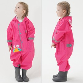 Children's Rain Suit, Waterproof Rain Overall, Boys Girls Rain Jacket, Rain Poncho, One-Piece Raincoat with Hood, Cartoon Rainwear, S, 1-3 Years