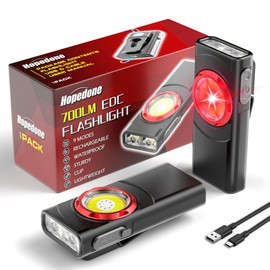 Hopedone Rechargeable EDC Flashlight, 700 Lumens Mini LED Flashlight with 8 Modes Dual Light Sources Magnetic Flashlights with Clip Waterproof Flat Pocket Flashlights for Night Working (1, Black)