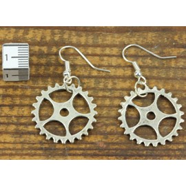 Miniblings Gear Earrings, Gears, Mechanics, Steampunk Movement, Factory Large Teeth, Silver, Handmade Fashion Jewellery, Earrings Silver-Plated, Metal, No Gemstone