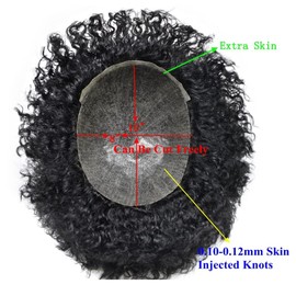 Hair Unit Black Mens Afro Toupee Human Hair Piece Kinky Curly Hair Toupee For Black Men Weave Hair Unit African American Afro Toupee PU Injected 8''X10'' 12MM Afro Wave #1B Off Black