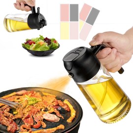 JULEHUI JULEHUI with Stickers 16oz Olive Oil Sprayer for Cooking - 2 in 1 Spray & Pour Olive Oil Dispenser - 470ml Glass Spray Oil Bottle - Kitchen Gadgets