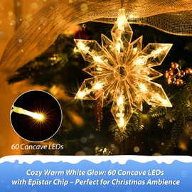 Christmas Snowflakes Window Lights, 5 Pack 60 LEDs Waterproof Hanging Battery Operated Christmas Decoration with Timer for Indoor Outdoor Xmas Home Winter Party Patio Bedroom Decor, Warm White