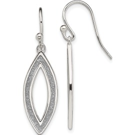 Sterling Silver Polished Enamel Glitter Fabric Oval Dangle Earrings (35.8 X 10) Made In India qe13290