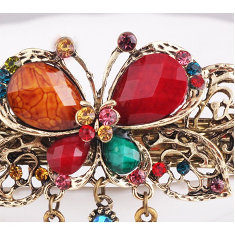 ZOONAI Vintage Beautiful Crystal Butterfly Hair Clip Barrette Headdress Accessories