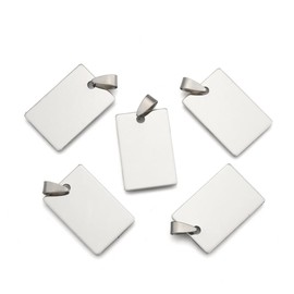Clotiry 50Pcs Stainless Steel Stamping Blank Pendants with Snap on Bail Silver Color Rectangle Name Pendant Metal Blank Tags Charms for Jewelry Making