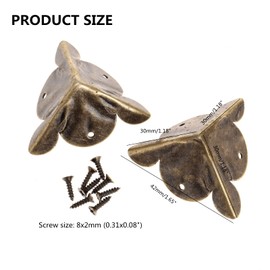 dophee 12Pcs Antique Brass Box Corner Protectors Edge Safety Guards Cabinet Furniture Desk Jewelry Box Corner Bumpers, 1.18"x1.18"x1.18"