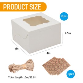ALI2 Mini Kraft Paper Boxes, 50 Pcs Gift Packaging with Clear Window Boxes Soap Boxes for Homemade Soap, Present Holder for Candy Bakery Soap Making, Party Favors, 4 x 4 x 2.5 Inch (White 50pcs)