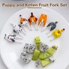 21 Pieces Kitten and Puppy Fruit Forks, Cute Cartoon Fruit