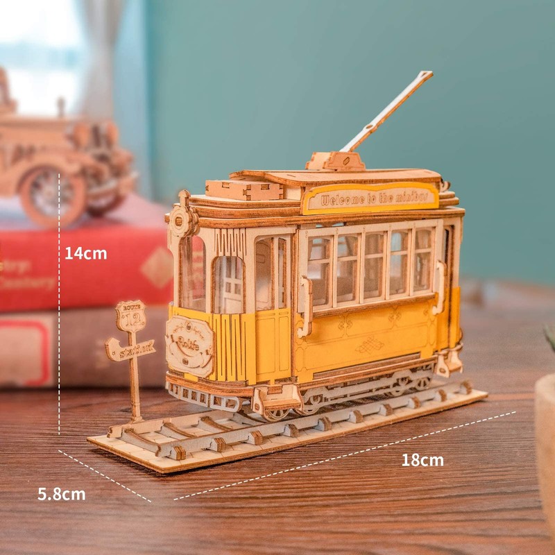 ROBOTIME Tram 3D Wooden Puzzle Wooden Model Building Kit Puzzle