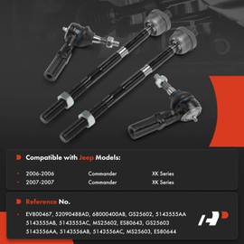 A-Premium Set of 4, Front Inner Outer Tie Rod End Kit, Compatible with Jeep XK Series Commander 2006-2007