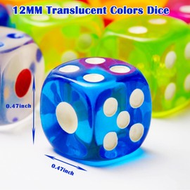 100 Pieces Dice Set,12MM 6 Sided Dice,Translucent Colors Dice Acrylic Dice,Square Corner Dice with Velvet Pouch,10 Color Dice for Board Games,Colored Dice Bulk for Classroom Accessories Teaching Math