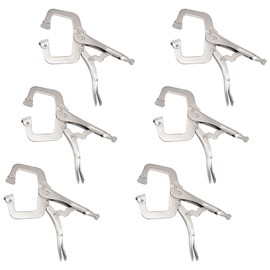 MOUYAT 6 Pack 11 Inch C-Clamp Locking Pliers with Flat Swivel Pads, Vise Grip Clamps Face Welding C Clamp Locking Pliers Set for Woodworking, Building