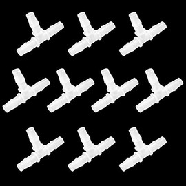 Feelers 1/4" Plastic Hose Barb T Shaped Tee Type Fitting Equal Barbed 3 Way Joint Splicer Mender Union Adapter for Air Line Tube Hose (Pack of 10)