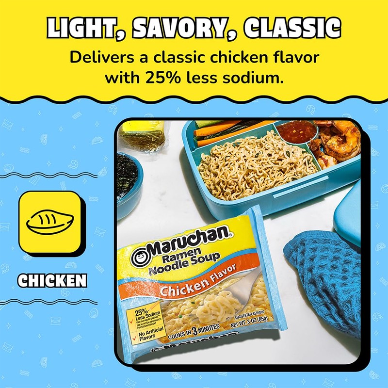 Maruchan Ramen Less Sodium Chicken, Instant Ramen Noodles, Ready to