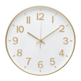 bakbrand Wall Clock 12 Inch White-Gold Modern Simple Quartz Decorative Clock Non-Ticking Silent Battery Operated Round Wall Clocks for Living Room Bedroom Kitchen Office Classroom