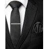 RBOCOTT Black Skinny Tie and Pocket Square with Tie Clip