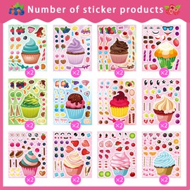 SAKAIPA 36 Pcs Cupcake Make-a-Face Sticker Sheets | Mix & Match Ice Cream Dessert Party Favors for Toddlers & Kids Ages 2-8 | Treats Party Activities, Birthday Decorations, Crafts & Supplies